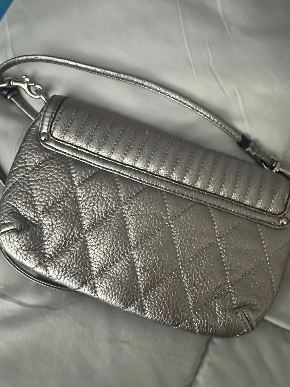 Coach Metallic Silver Quilted Flap Crossbody
